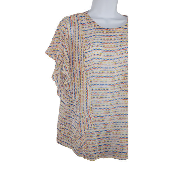Zac & Rachel Sheer Ruffle Side Sleeveless Blouse Striped Size Medium - Picture 2 of 6